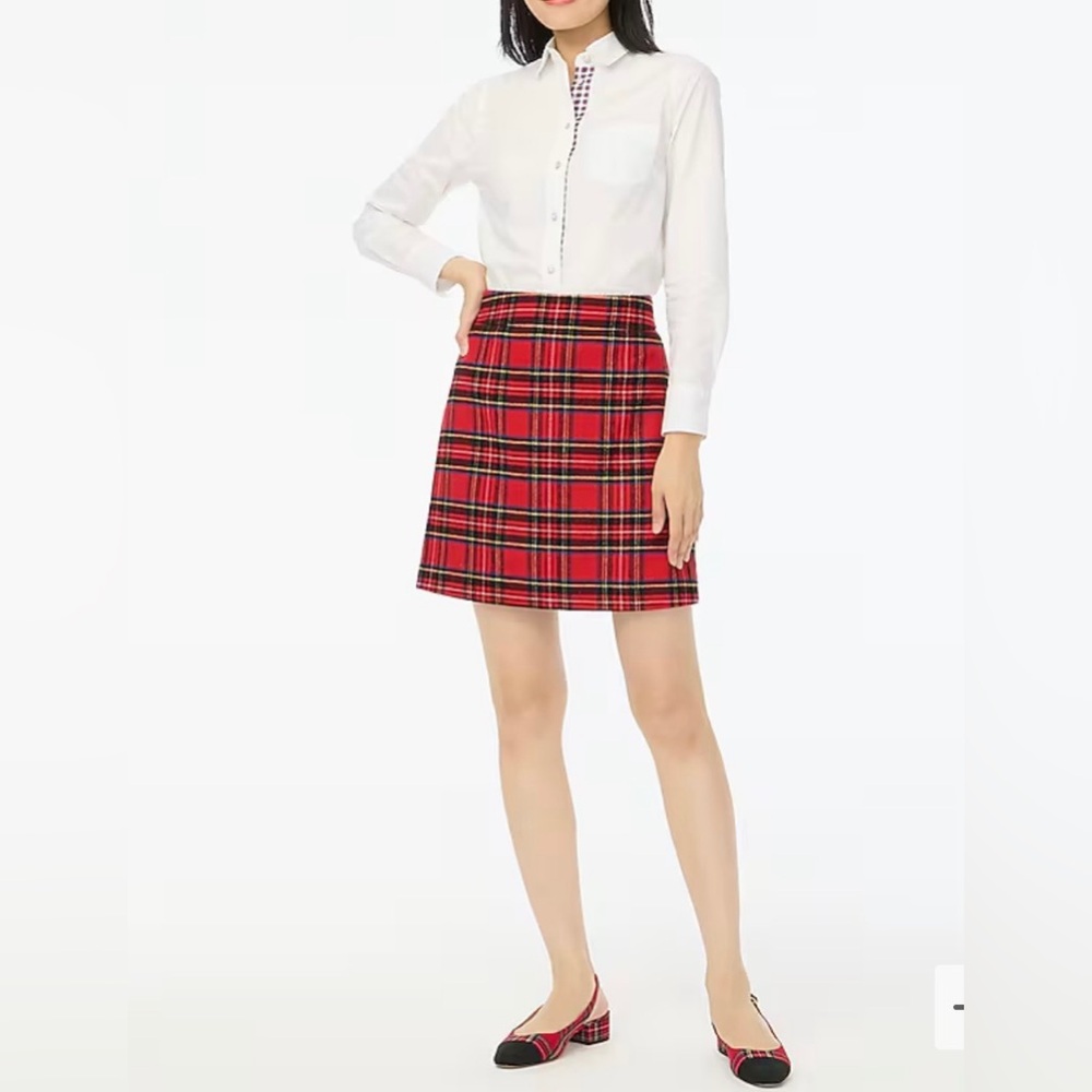 J Crew Tartan Plaid A Line Red Skirt Women’s size 8 Lined Wool Blend